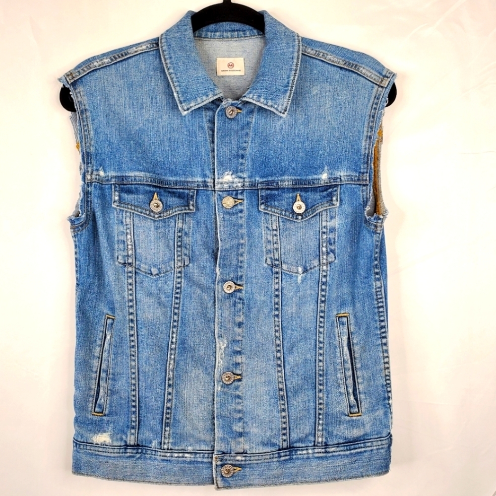 AG Adriano Goldschmied Sleeveless Jean Jacket Size S Distressed Denim Vest